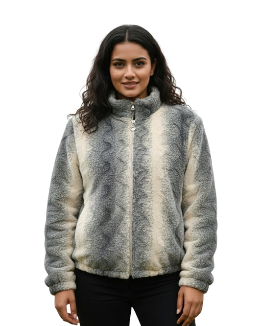 KRITI Women’s Premium Wool Blend Faux Fur Grey Peach Color Winter Jacket