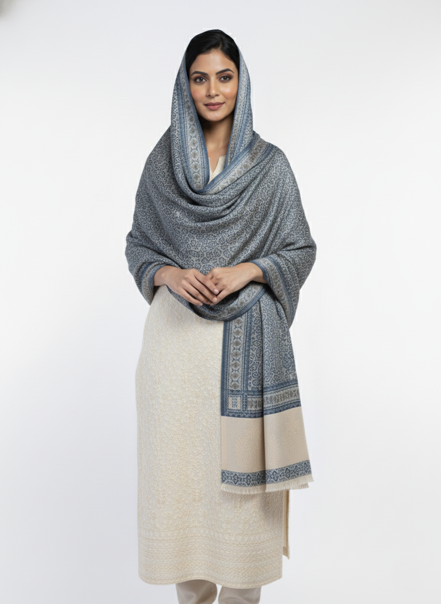 Paisley Pattern Woolen Navy Color Shawl