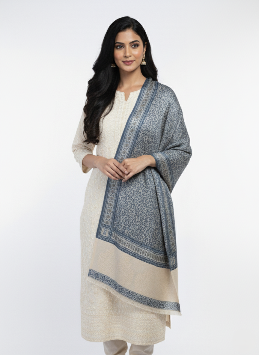 Paisley Pattern Woolen Navy Color Shawl