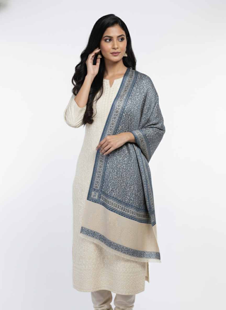 Paisley Pattern Woolen Navy Color Shawl