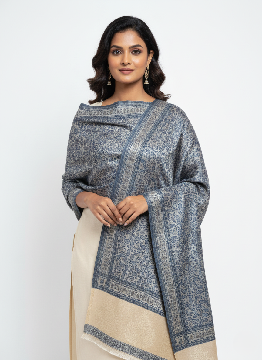 Paisley Pattern Woolen Navy Color Shawl