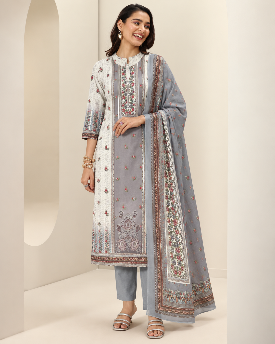 Embroidered Winter Woolen stitched Suit- Grey