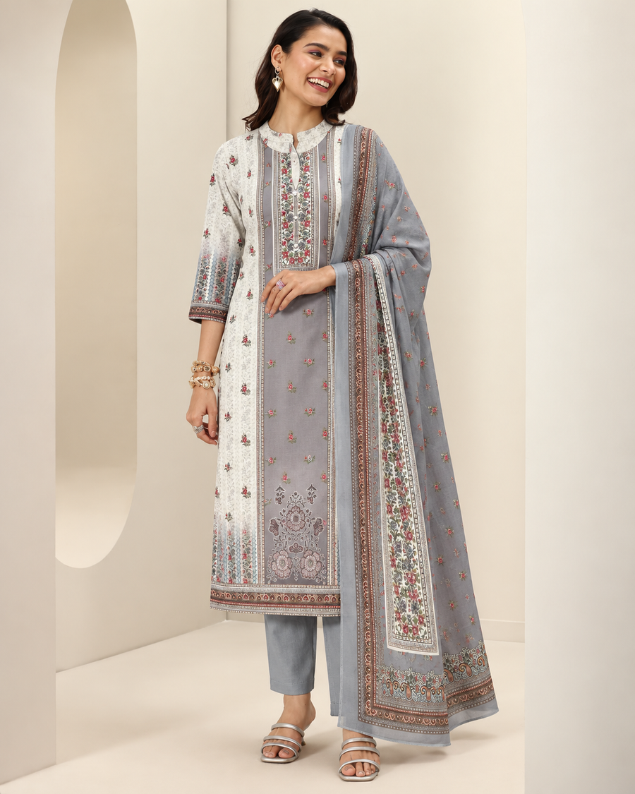 Embroidered Winter Woolen stitched Suit- Grey