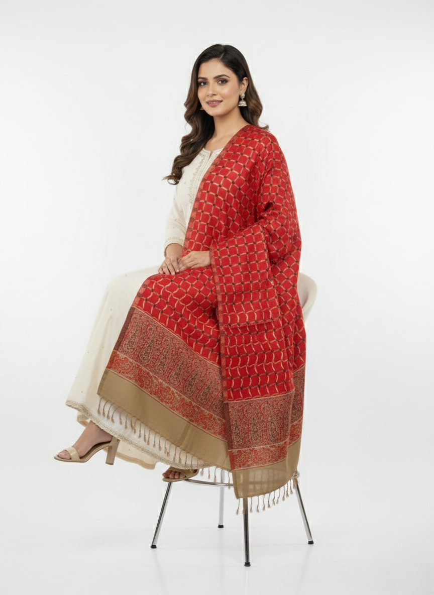 KRITI Check Design Warm Woolen Red Color Shawl for Women