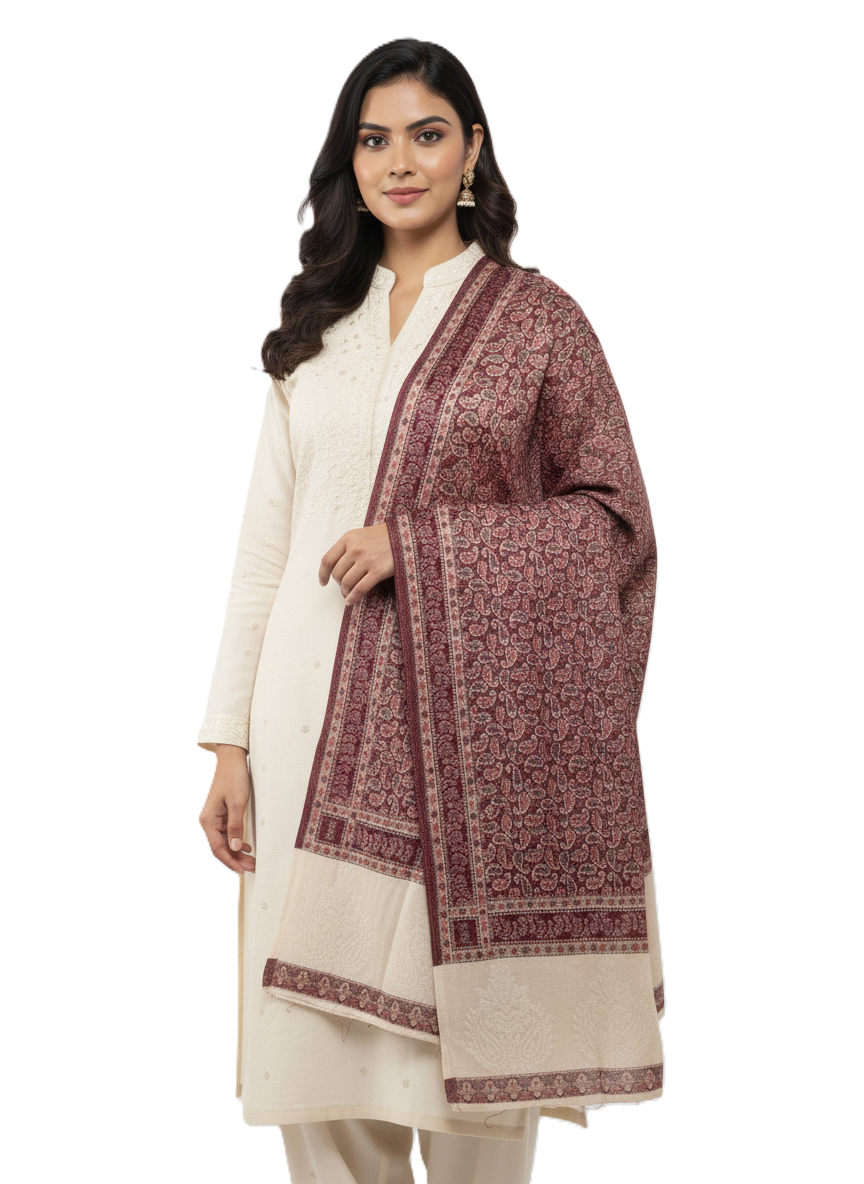 Paisley Pattern Woolen Maroon Color Shawl
