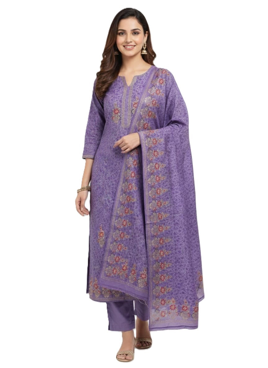 KRITI Winter Woolen Unstitched Suit Lavender Color For Women