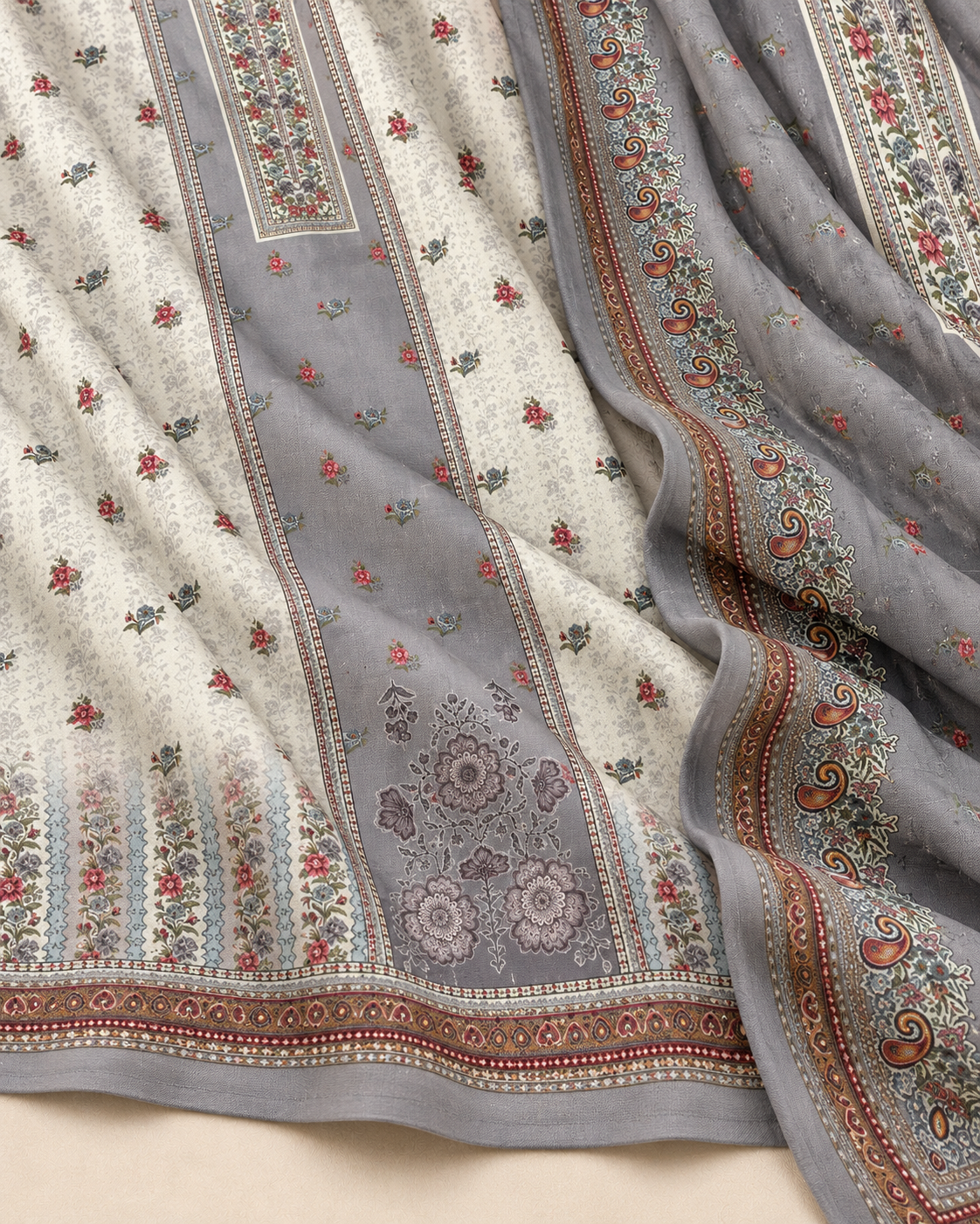 Embroidered Winter Woolen stitched Suit- Grey