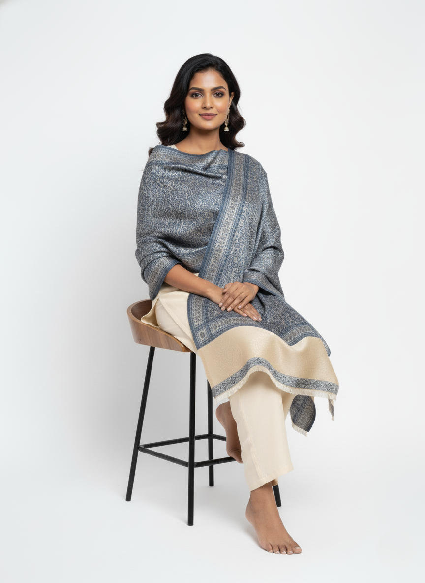 Paisley Pattern Woolen Navy Color Shawl