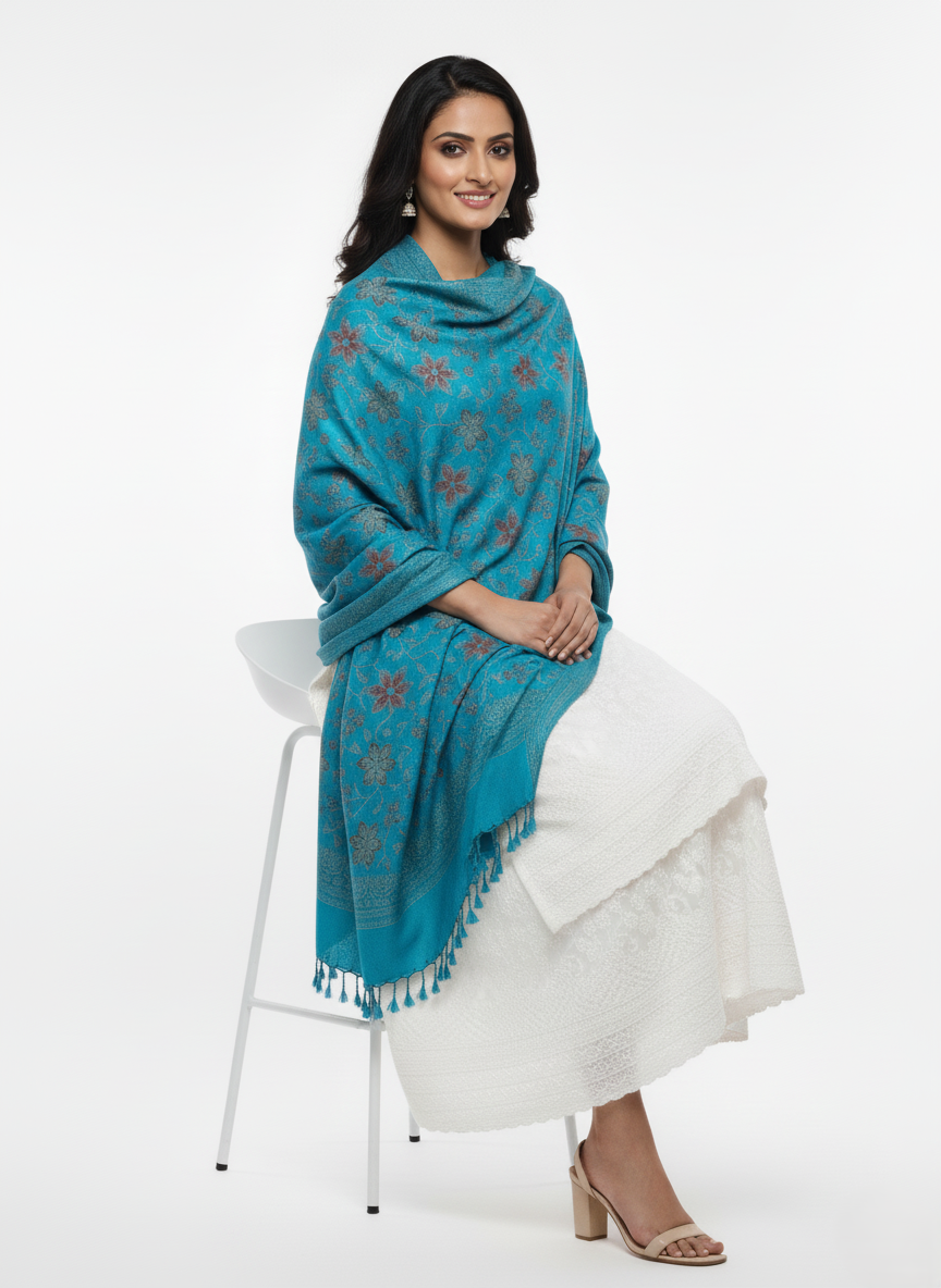 KRITI Warm Woolen Firozi Color Shawl for Women