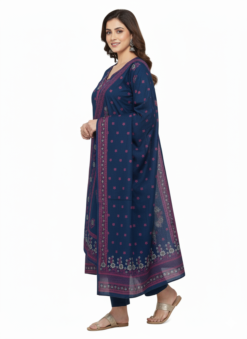 Winter Woolen Unstitched Suit - Navy-AISHA