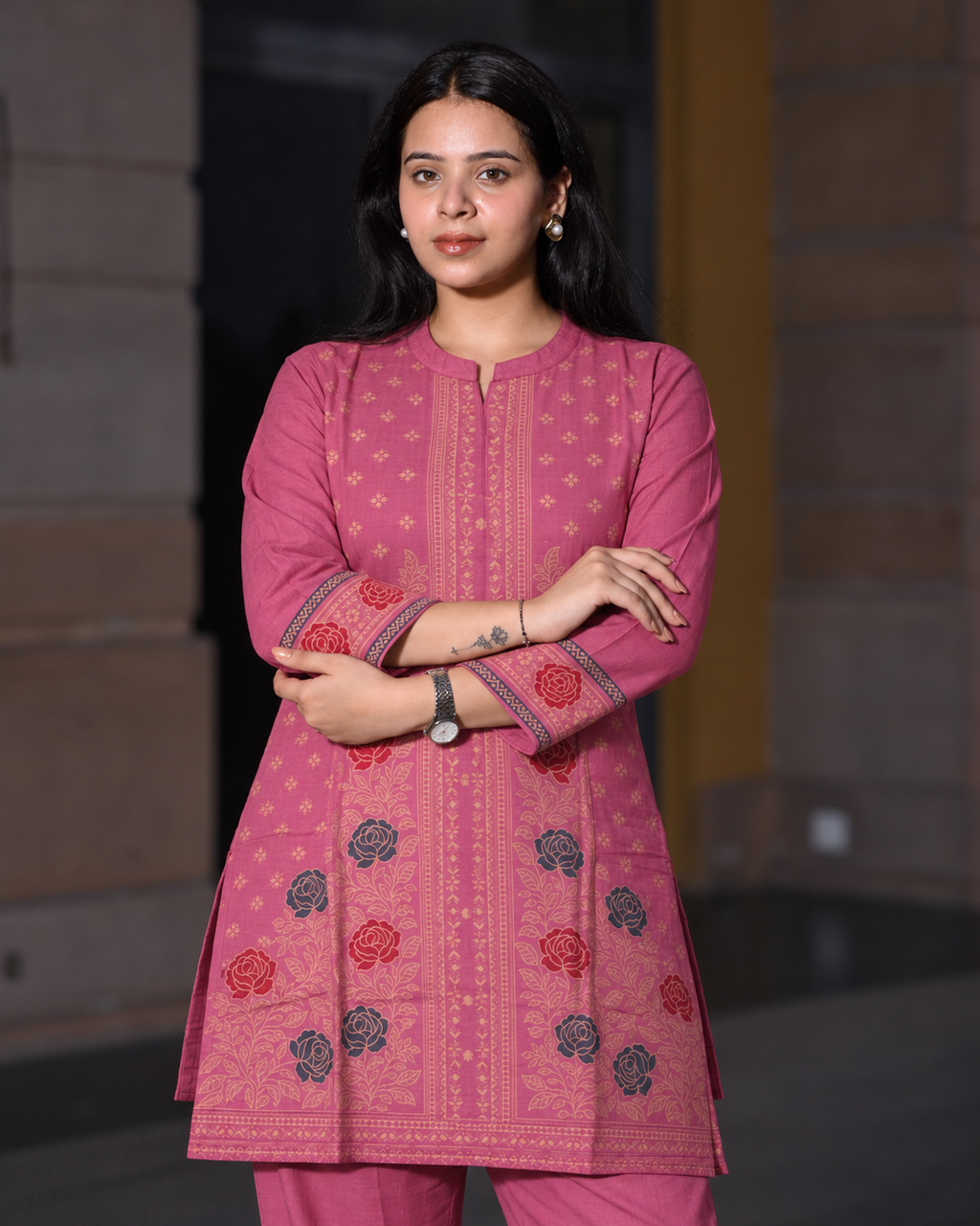 Winter Woolen Printed Cord Set - Pink