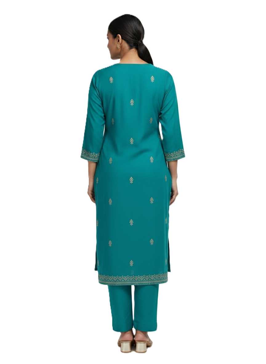 KRITI Winter Woolen Unstitched Suit Firozi Color For Women