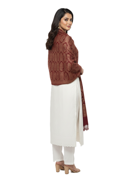 KRITI Paisley Design Warm Woolen Maroon Color Shawl for Women