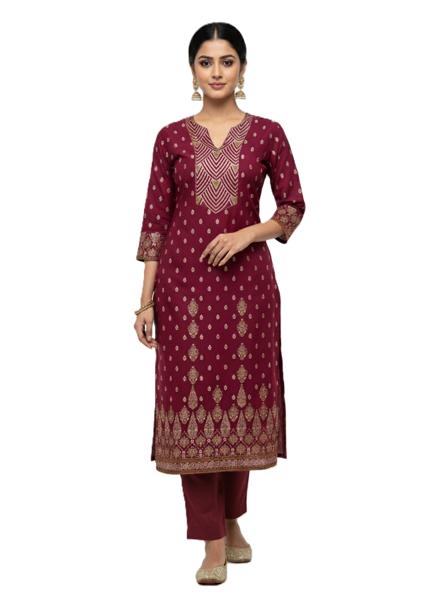 KRITI Winter Woolen Unstitched Suit Maroon Color For Women