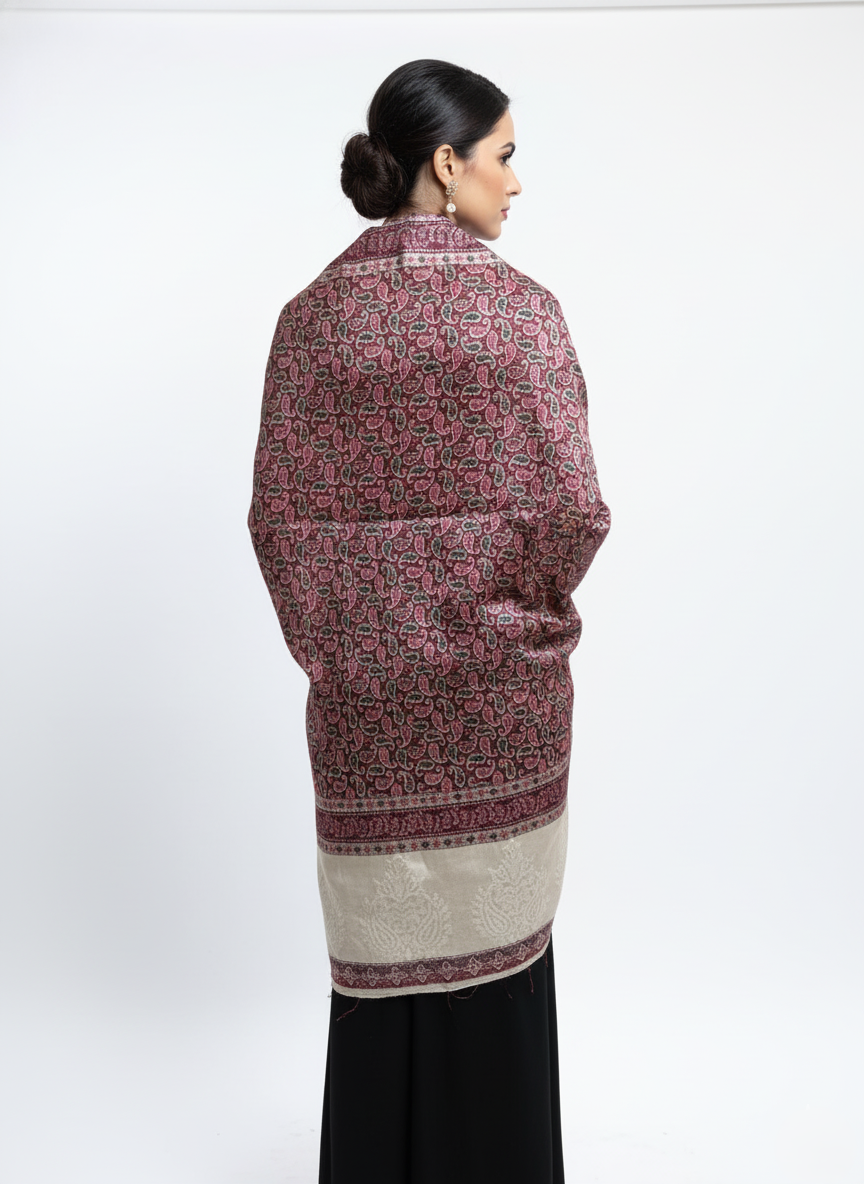 Paisley Pattern Woolen Maroon Color Shawl