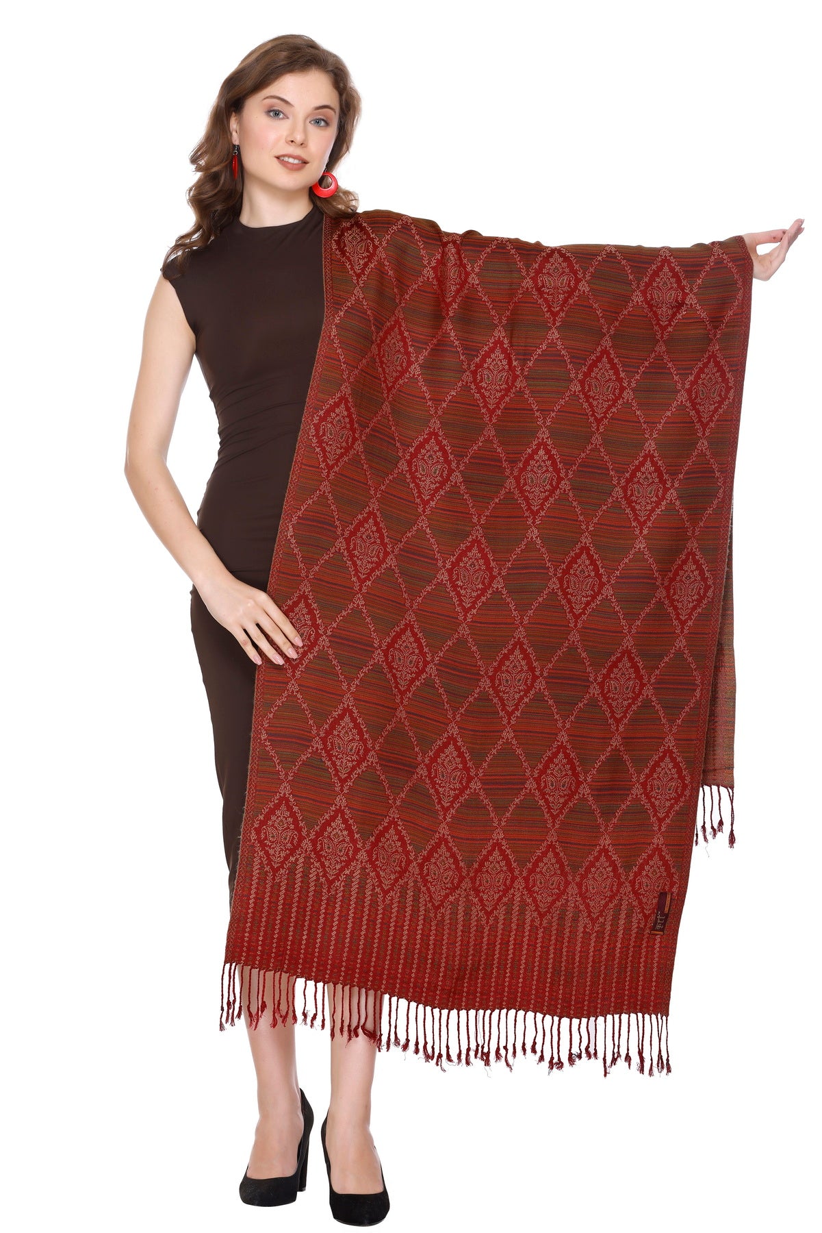 Diamond Pattern Woollen Stole - Maroon