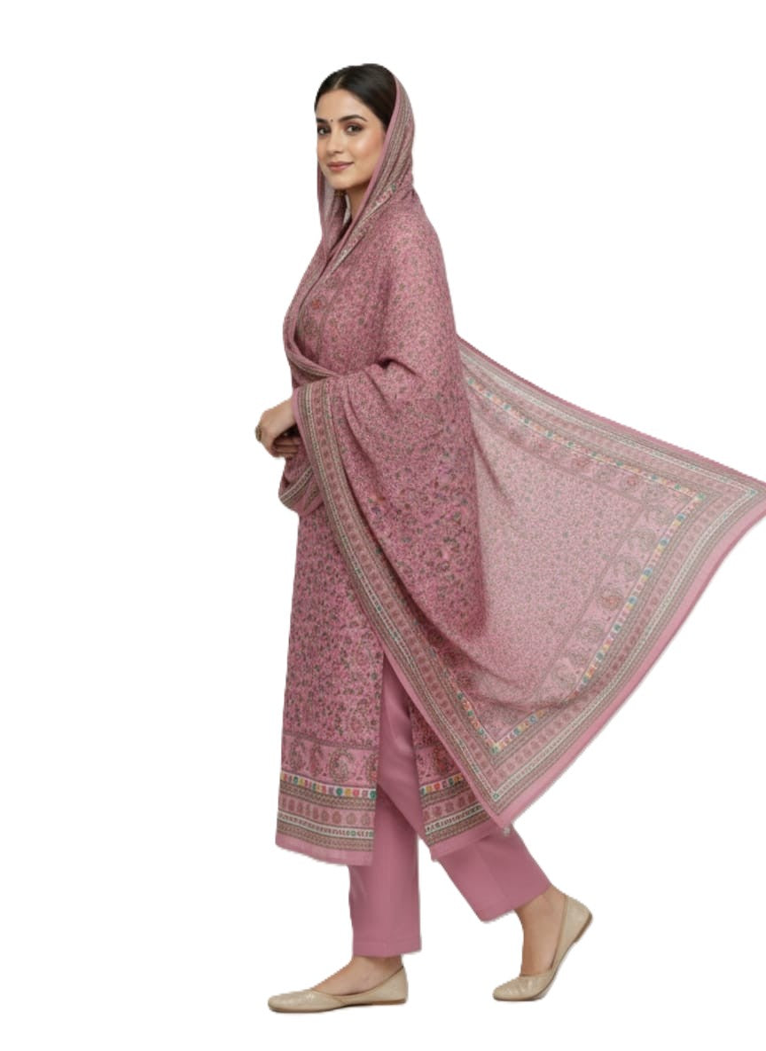 Woolen Floral Design Unstitched Fabric Suit Set