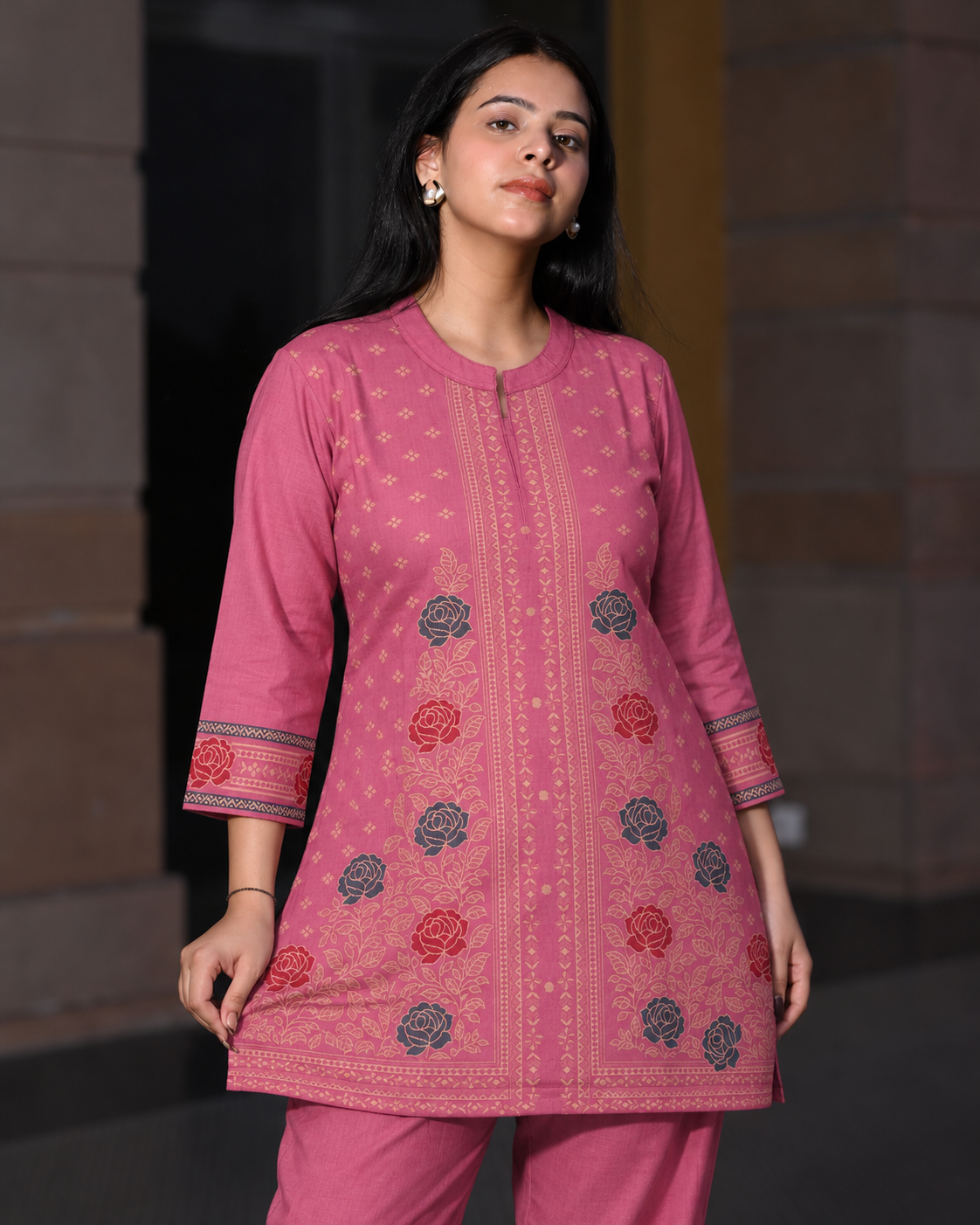 Winter Woolen Printed Cord Set - Pink