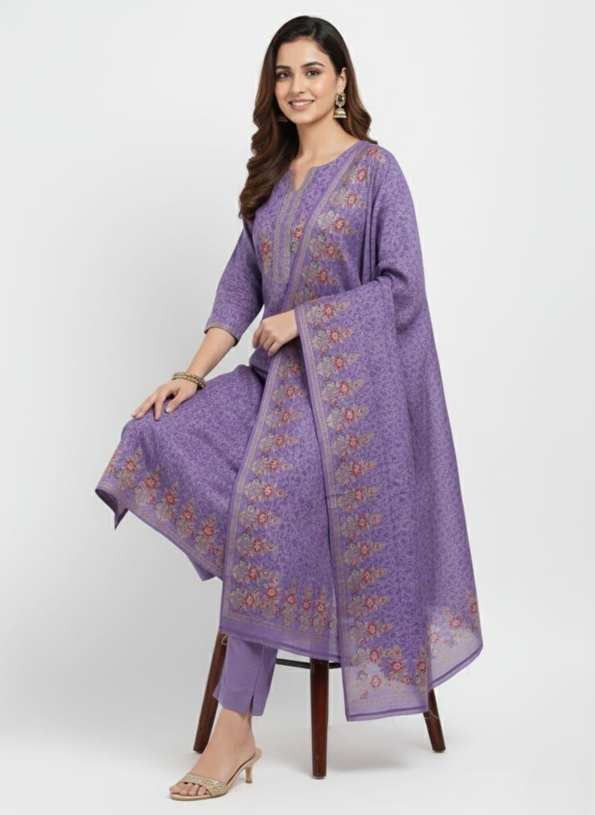 KRITI Winter Woolen Unstitched Suit Lavender Color For Women