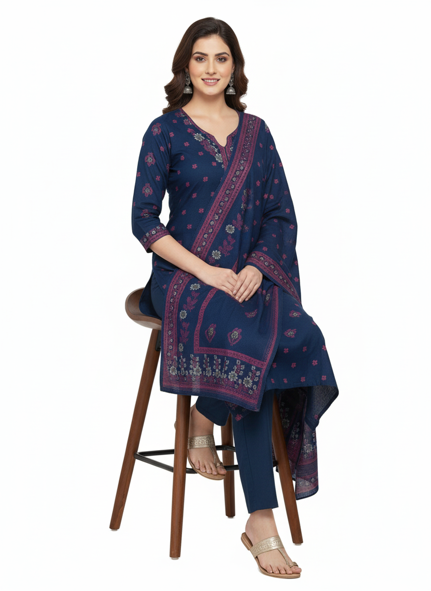 Winter Woolen Unstitched Suit - Navy-AISHA