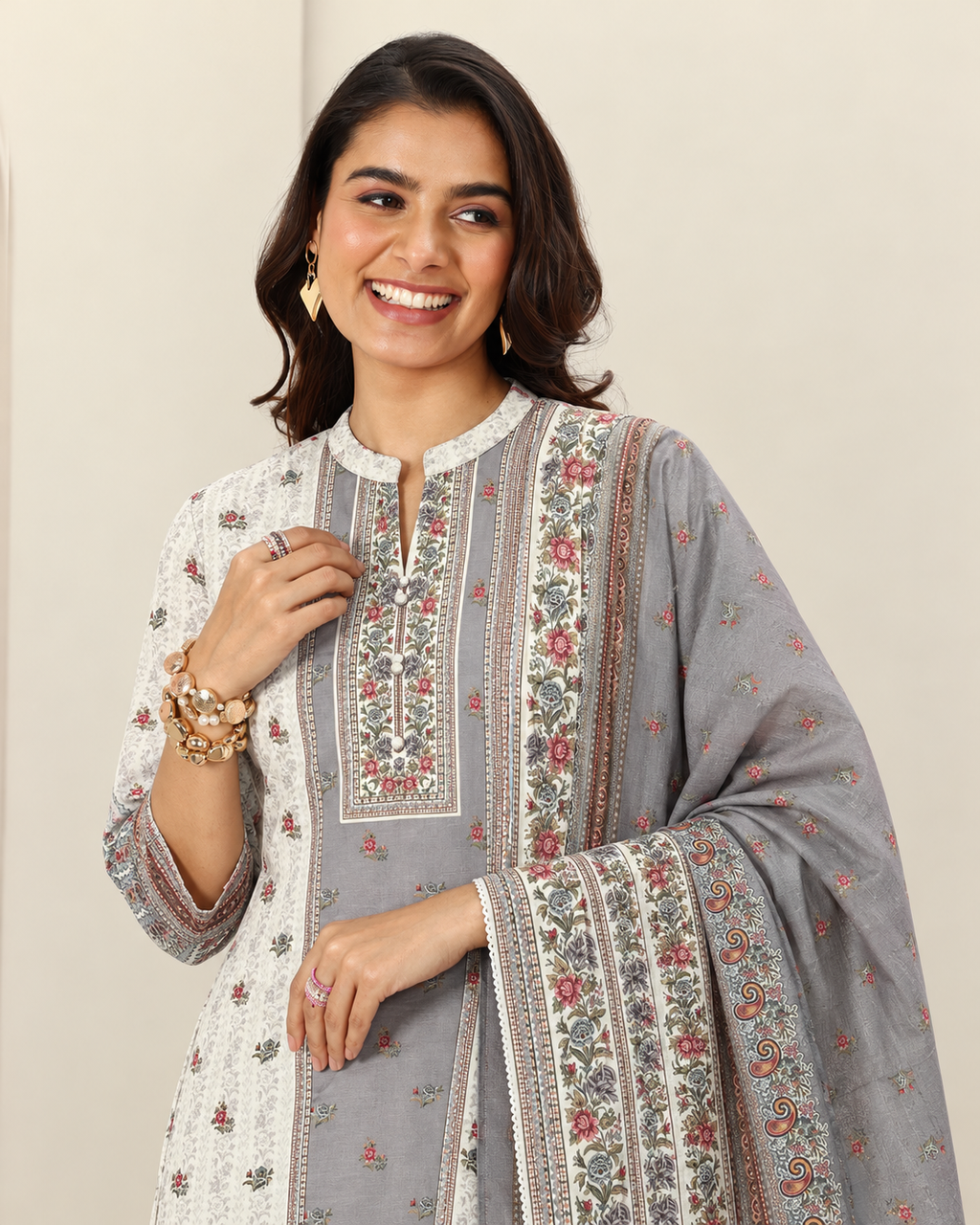 Embroidered Winter Woolen stitched Suit- Grey