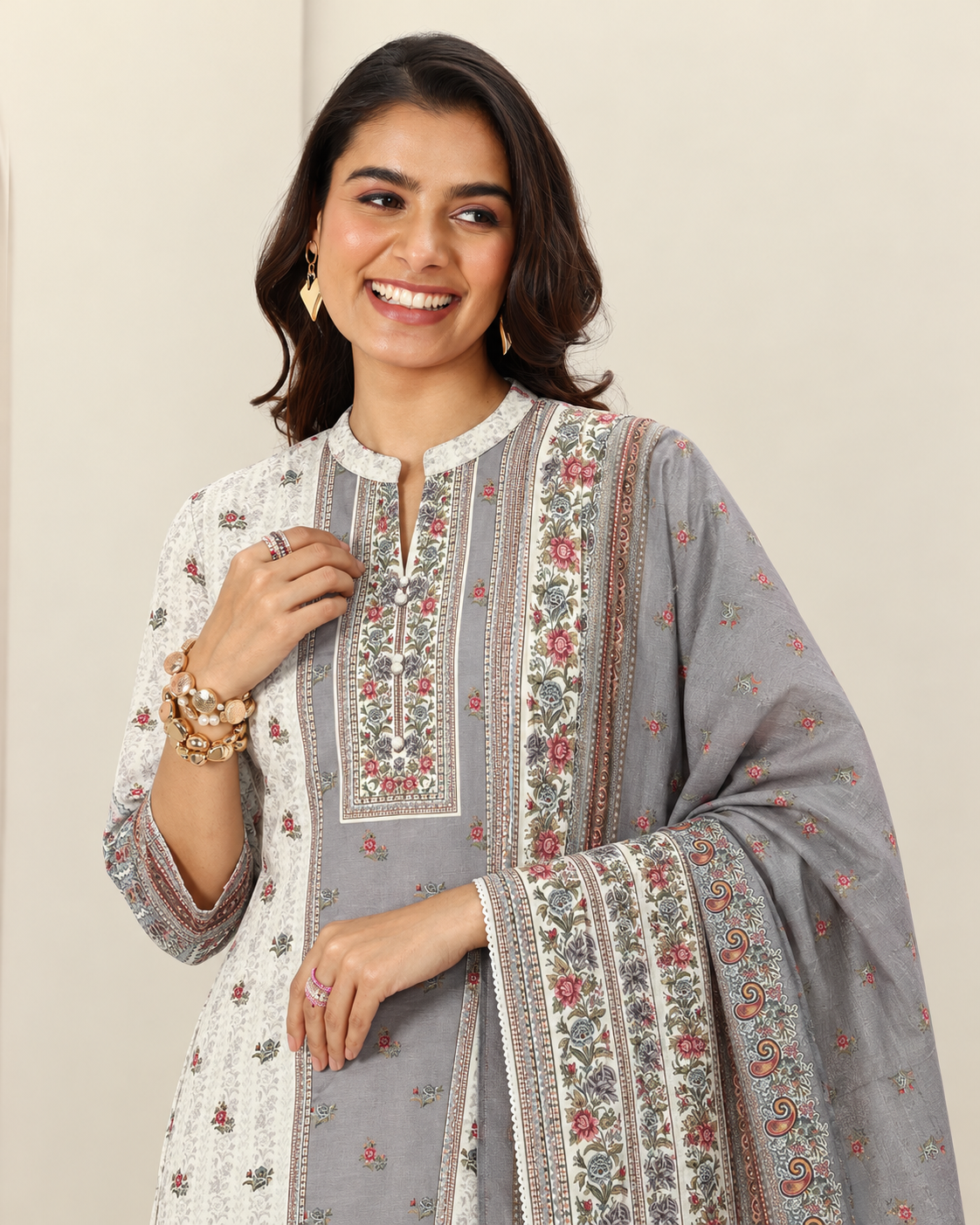 Embroidered Winter Woolen stitched Suit- Grey