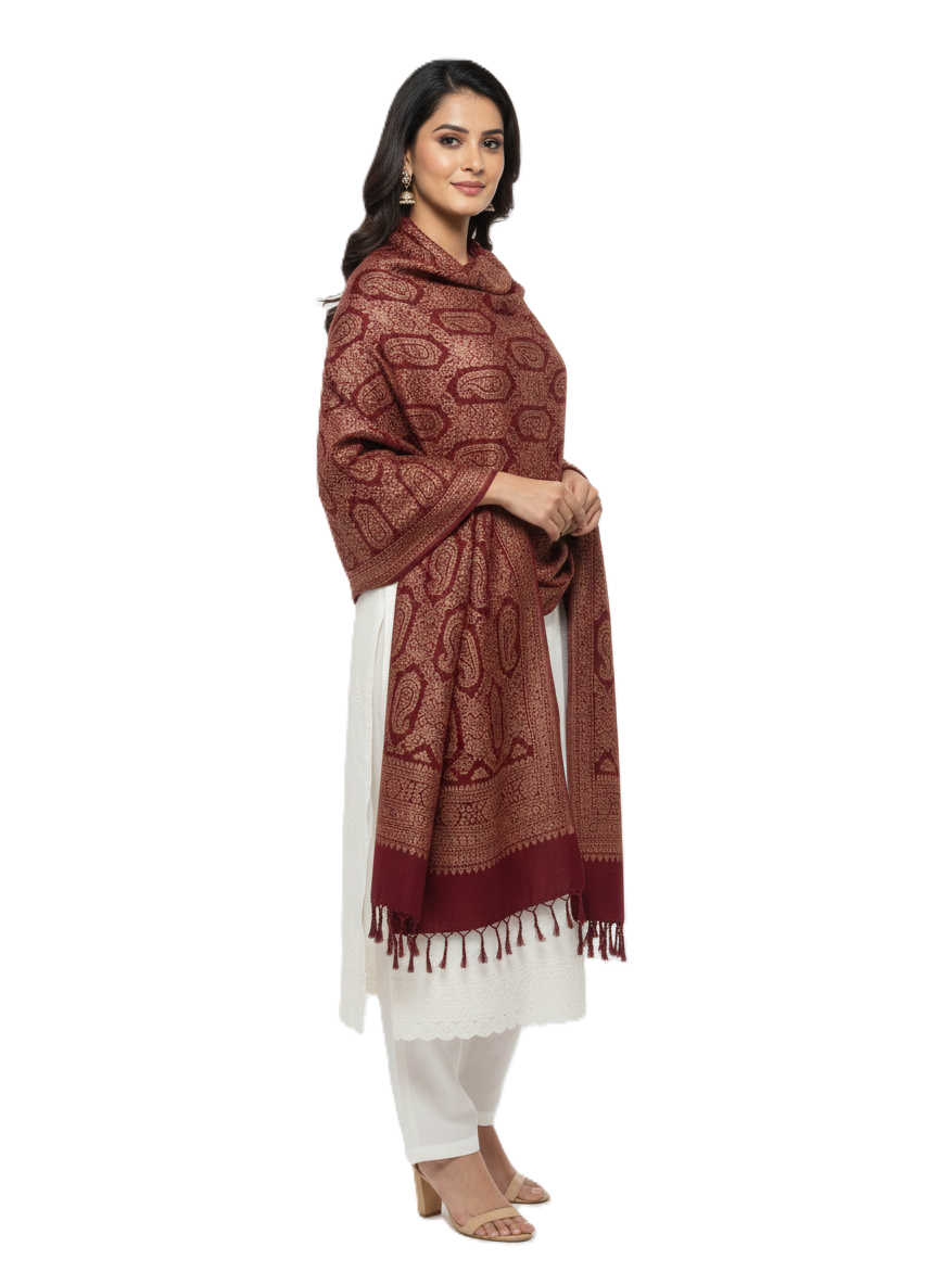 KRITI Paisley Design Warm Woolen Maroon Color Shawl for Women