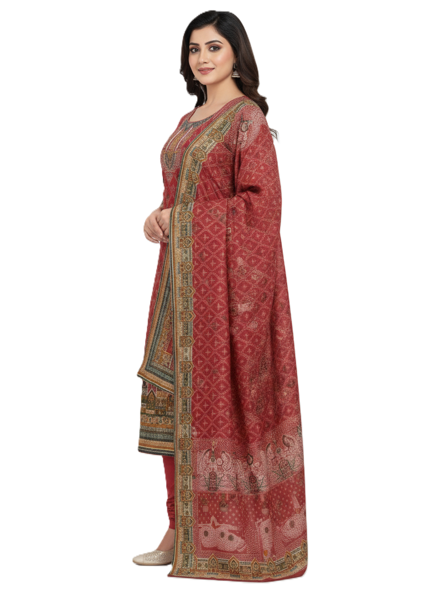 KRITI Winter Woolen Unstitched Suit Maroon Color For Women