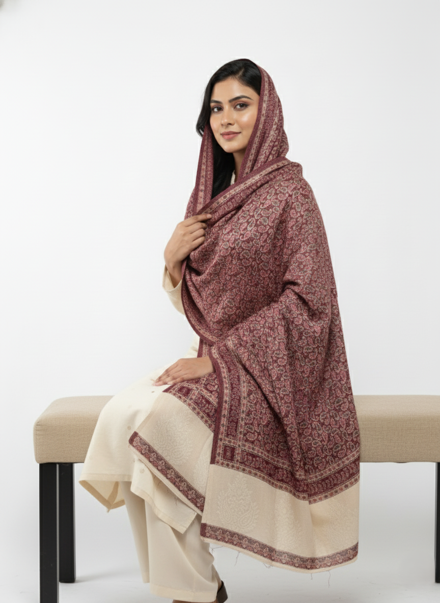 Paisley Pattern Woolen Maroon Color Shawl