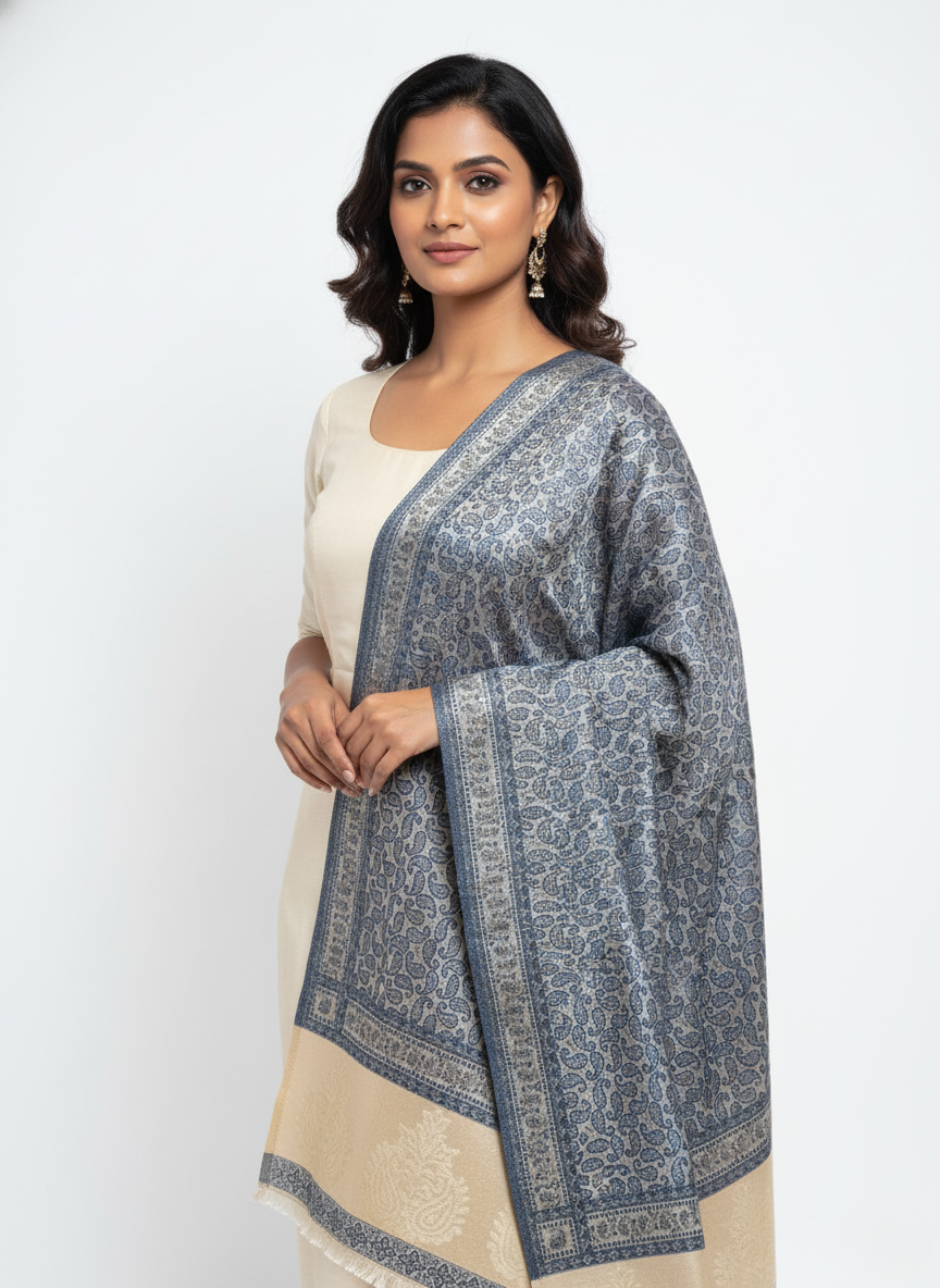 Paisley Pattern Woolen Navy Color Shawl
