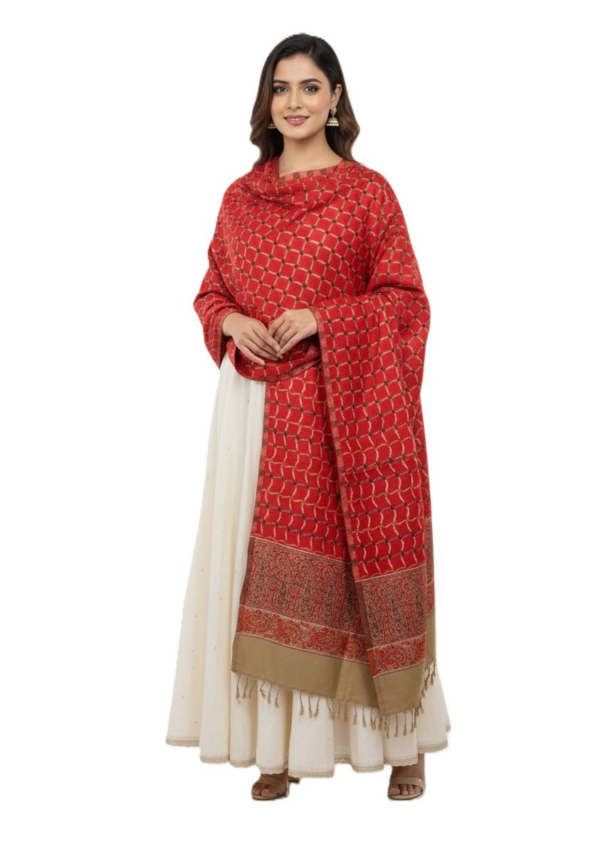 KRITI Check Design Warm Woolen Red Color Shawl for Women