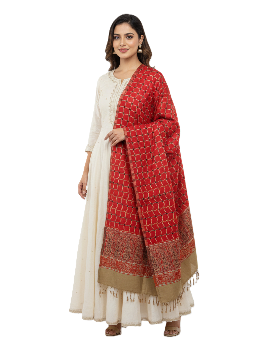 KRITI Check Design Warm Woolen Red Color Shawl for Women