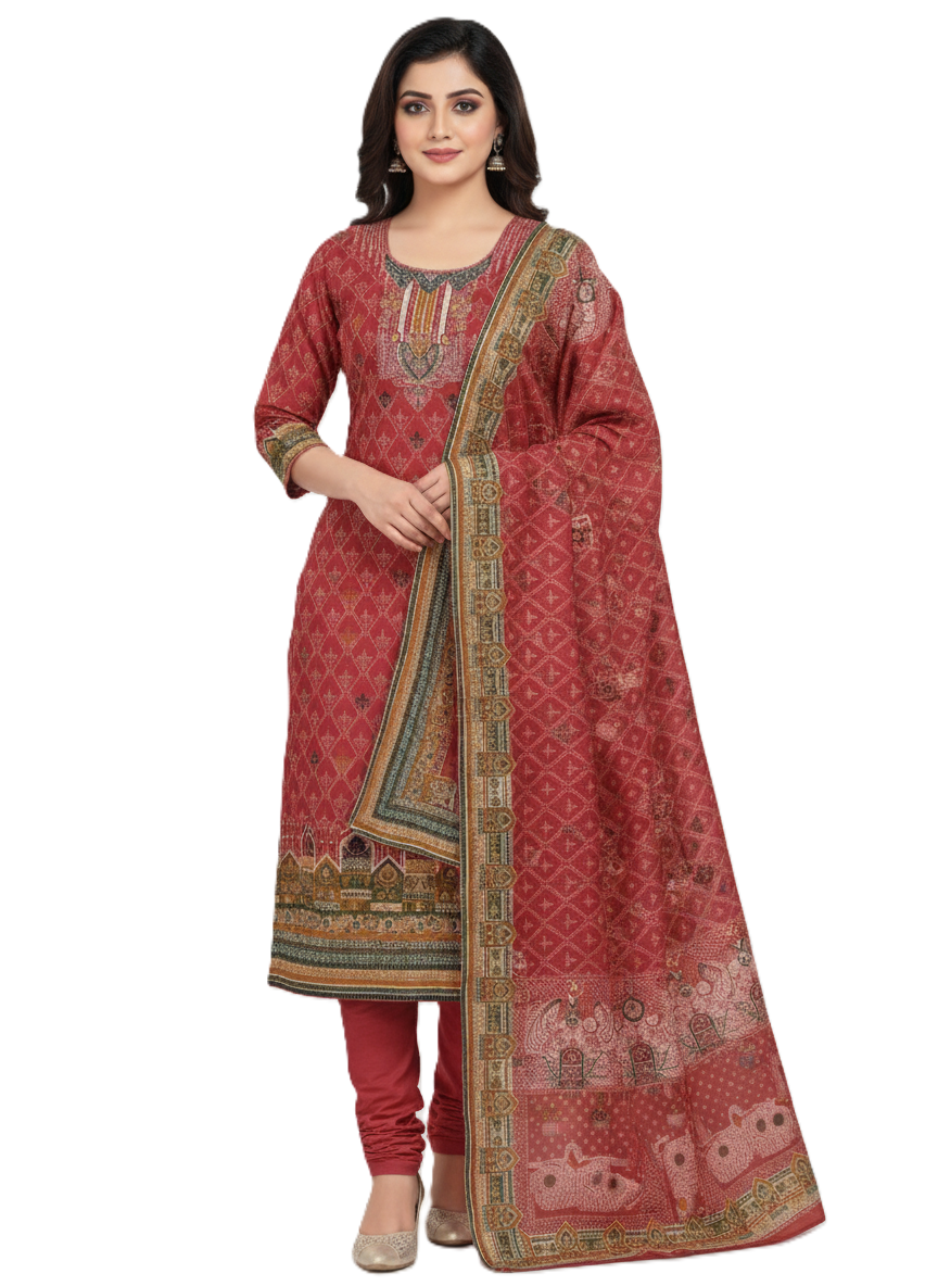 KRITI Winter Woolen Unstitched Suit Maroon Color For Women