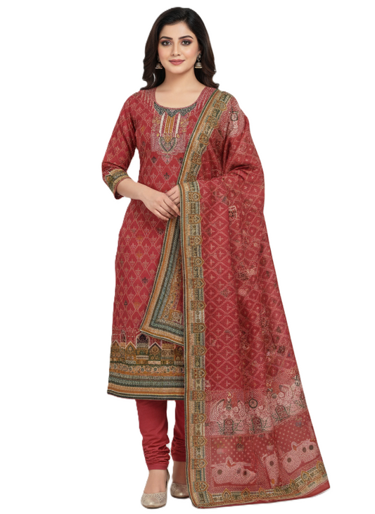 KRITI Winter Woolen Unstitched Suit Maroon Color For Women