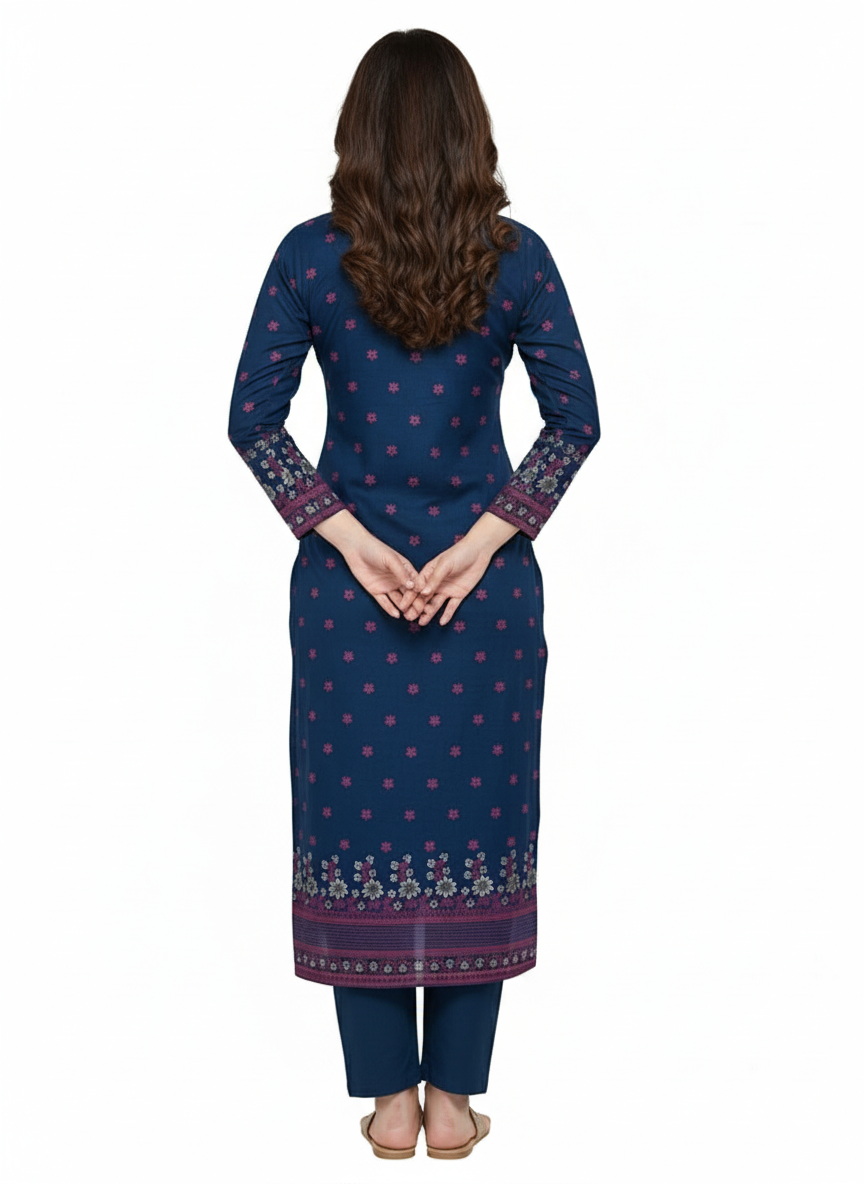 Winter Woolen Unstitched Suit - Navy-AISHA