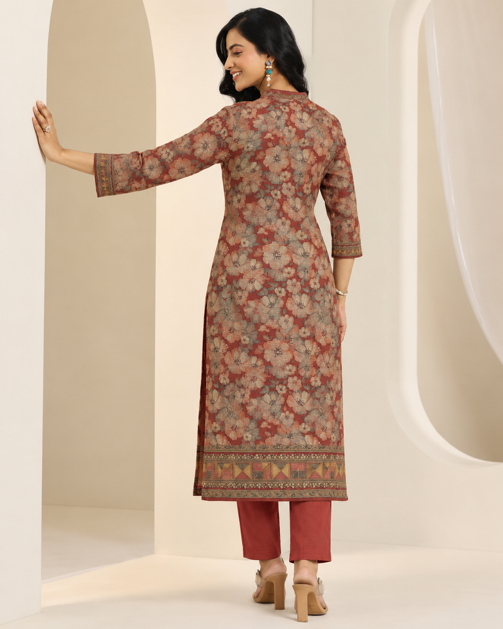 Embroidered Winter Woolen stitched Suit- Maroon