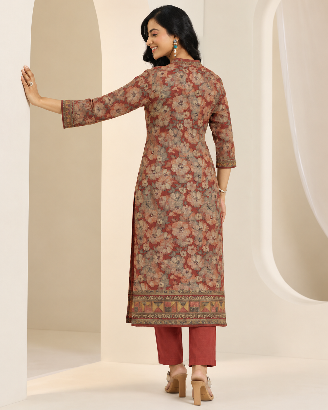 Embroidered Winter Woolen stitched Suit- Maroon