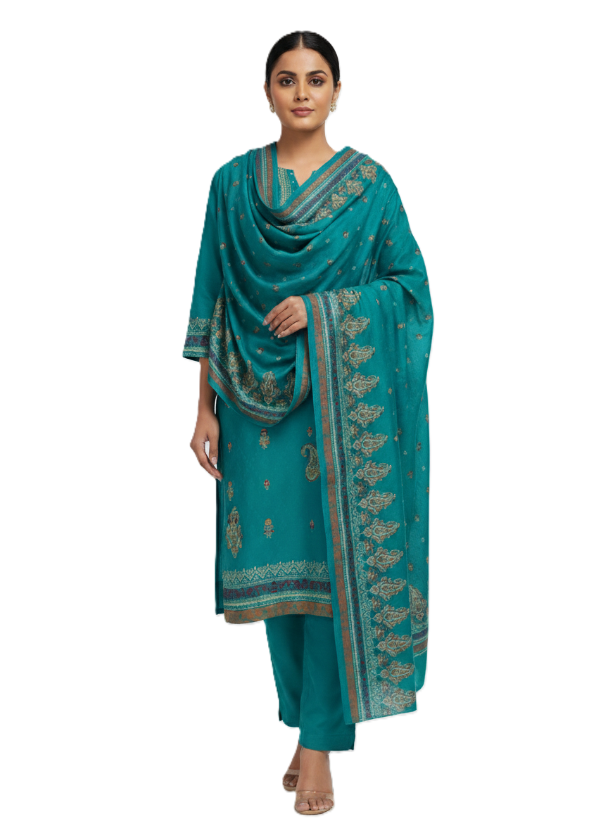 KRITI Winter Woolen Unstitched Suit Firozi Color For Women