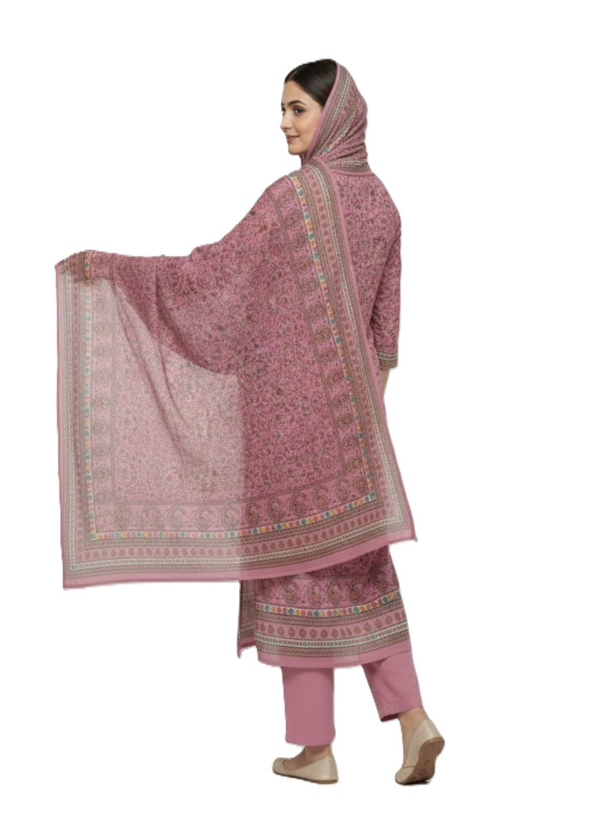 Woolen Floral Design Unstitched Fabric Suit Set
