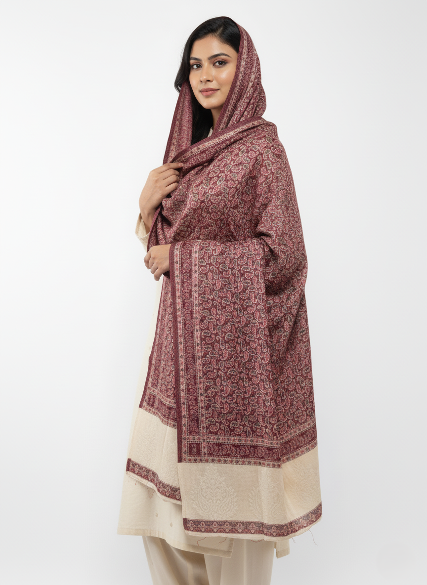 Paisley Pattern Woolen Maroon Color Shawl