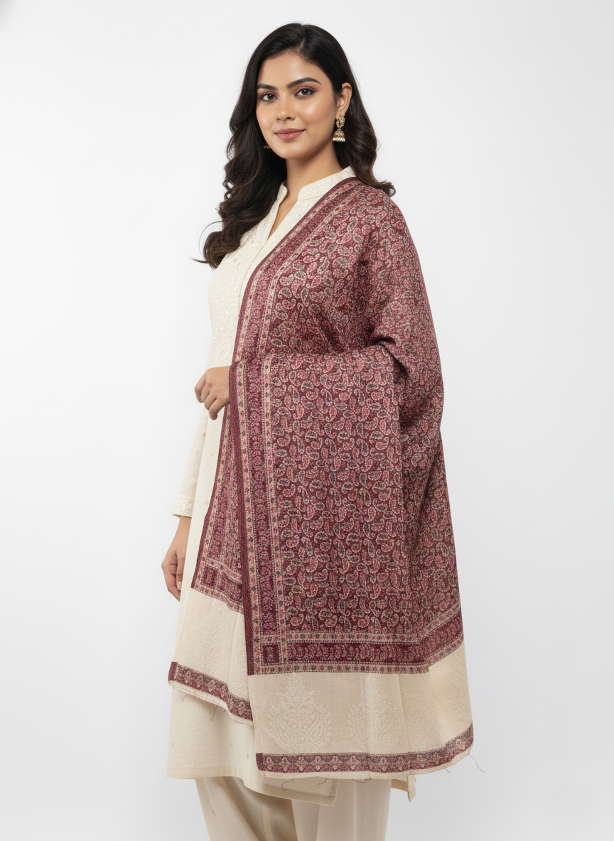 Paisley Pattern Woolen Maroon Color Shawl