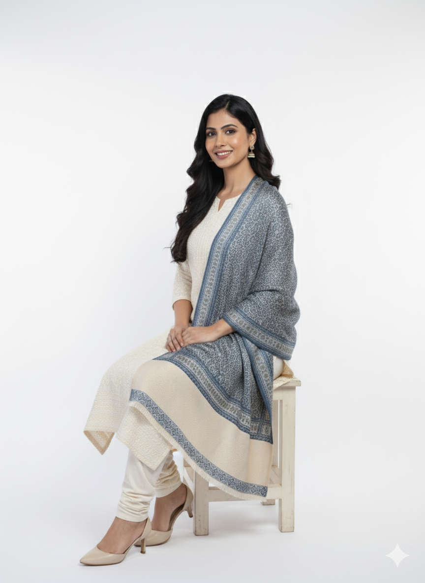 Paisley Pattern Woolen Navy Color Shawl