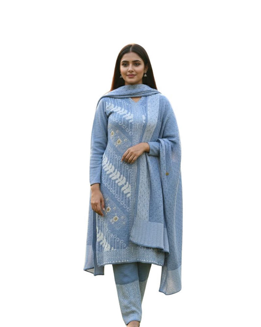 प्रीमियम 3-पीस ऊनी विंटर कुर्ती सेट | बॉटम और स्टोल के साथ बुना हुआ कुर्ता | M-XXL साइज़