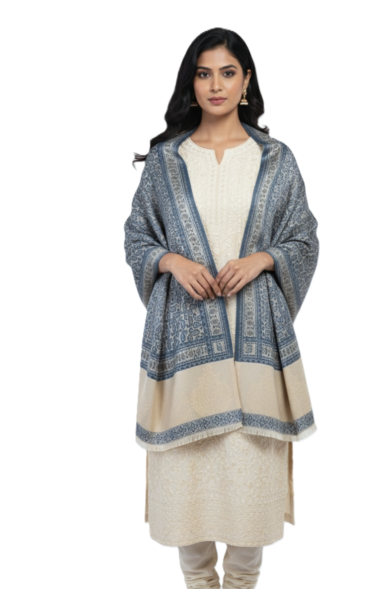 Paisley Pattern Woolen Navy Color Shawl