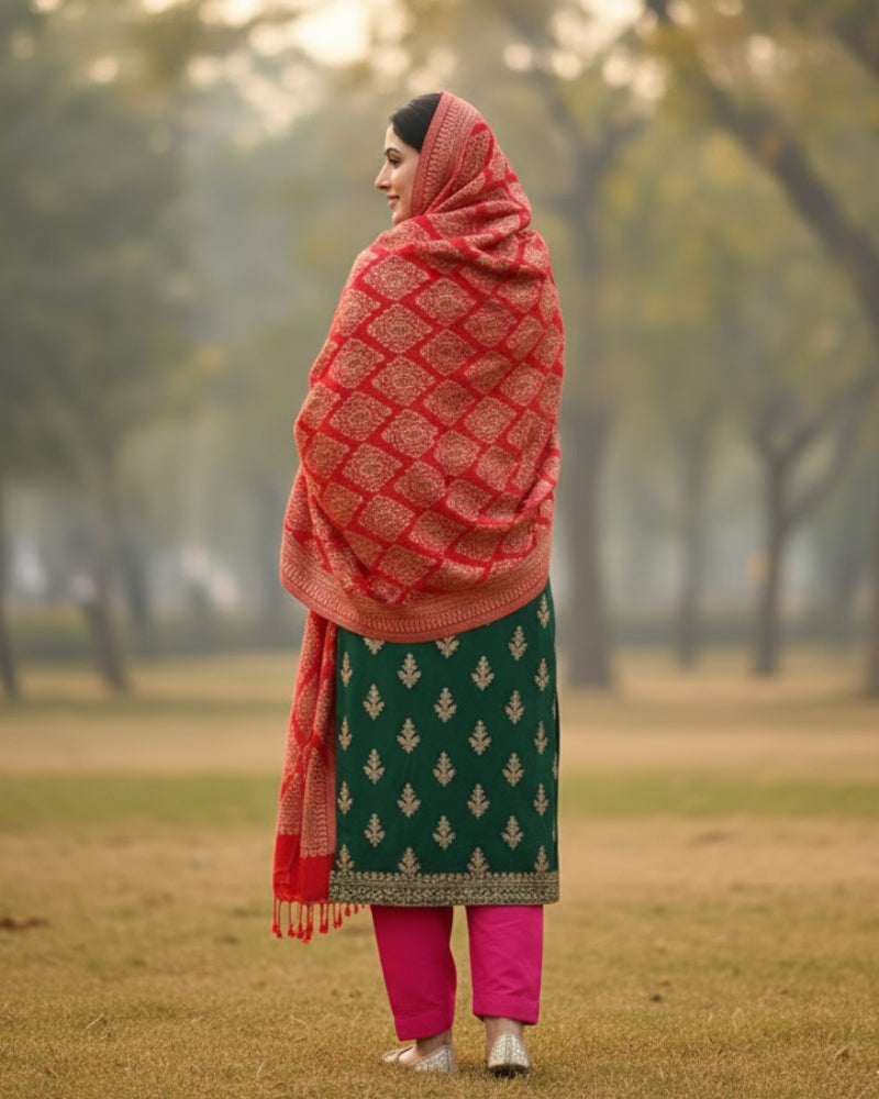 KRITI Diamond Design Warm Woolen Maroon Color Shawl for Women