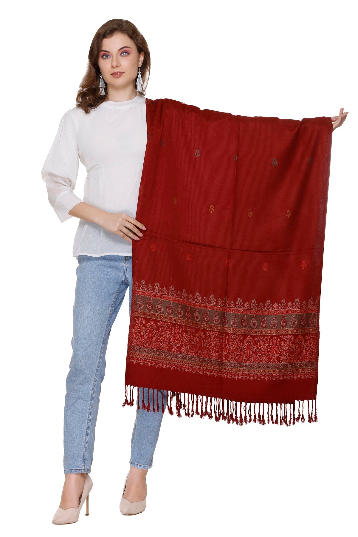 KRITI Dark Maroon Viscose Stole For Women.