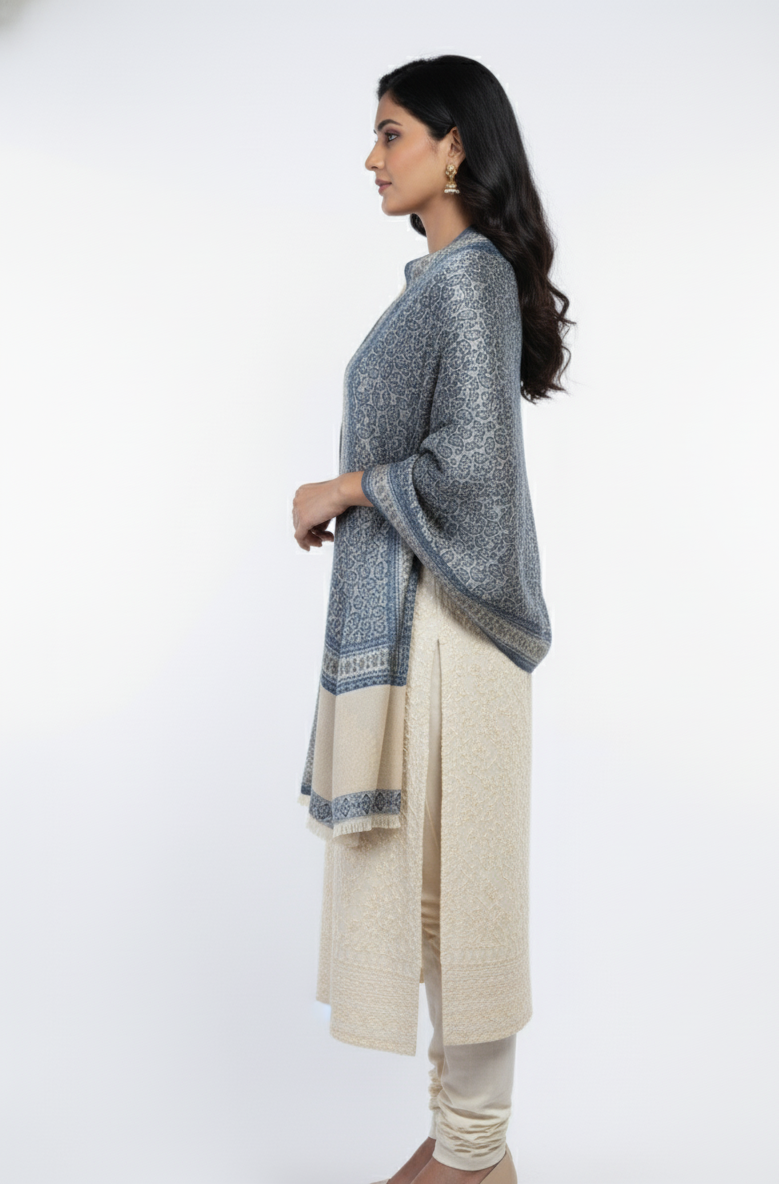 Paisley Pattern Woolen Navy Color Shawl