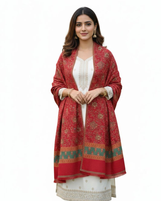 KRITI Floral Design Warm Woolen Maroon Color Shawl for Women