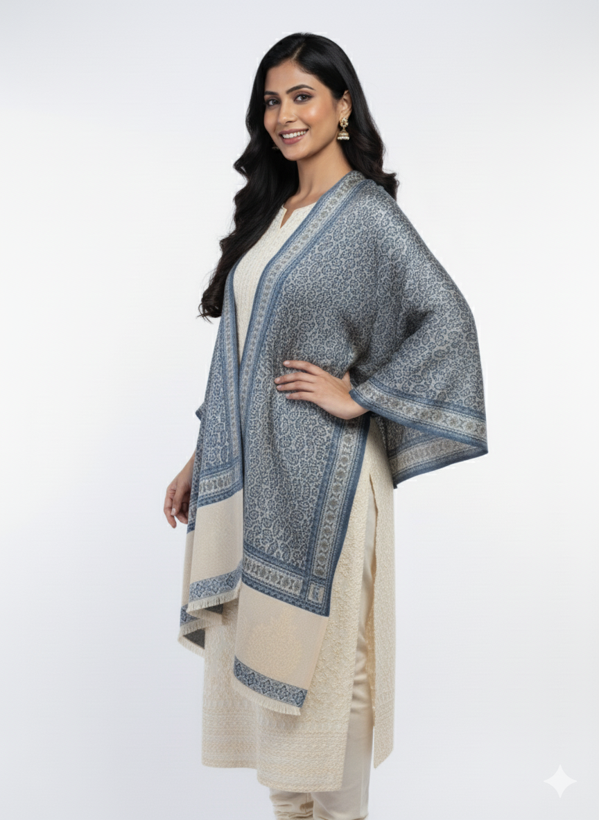 Paisley Pattern Woolen Navy Color Shawl