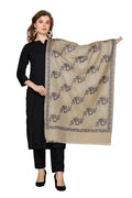 Floral Pattern Woollen Stole - Camel